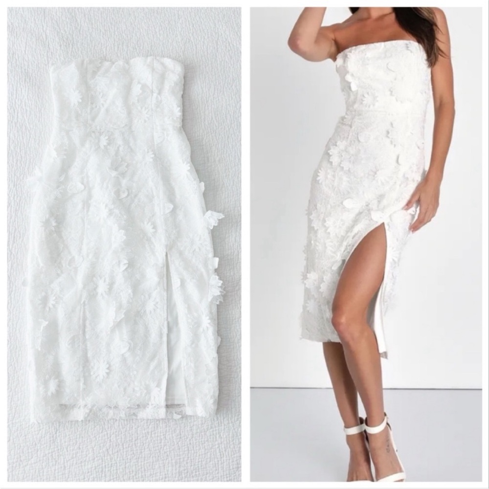 NWOT Lulu's White Floral Lace Midi Dress